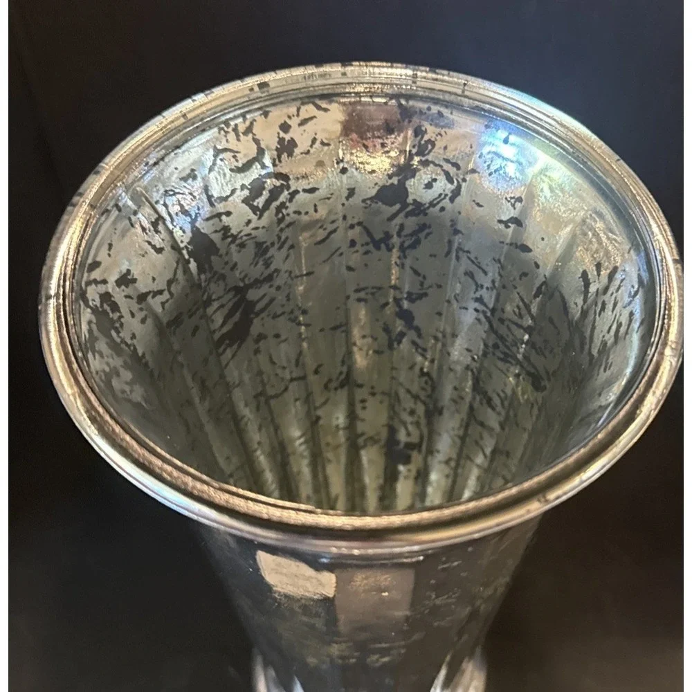 Mercury Silver Glass Flower Floral Vase Heavy Large‎ 10 Inch Home Decor